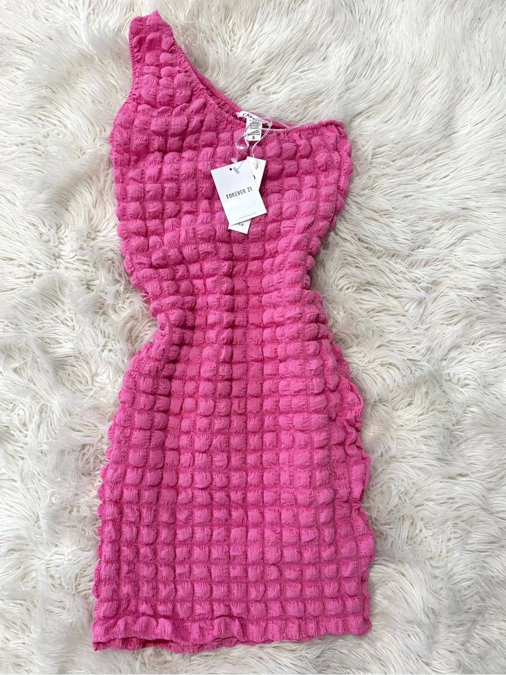 Forever 21 Hot Pink One-Shoulder Textured Bodycon Dress